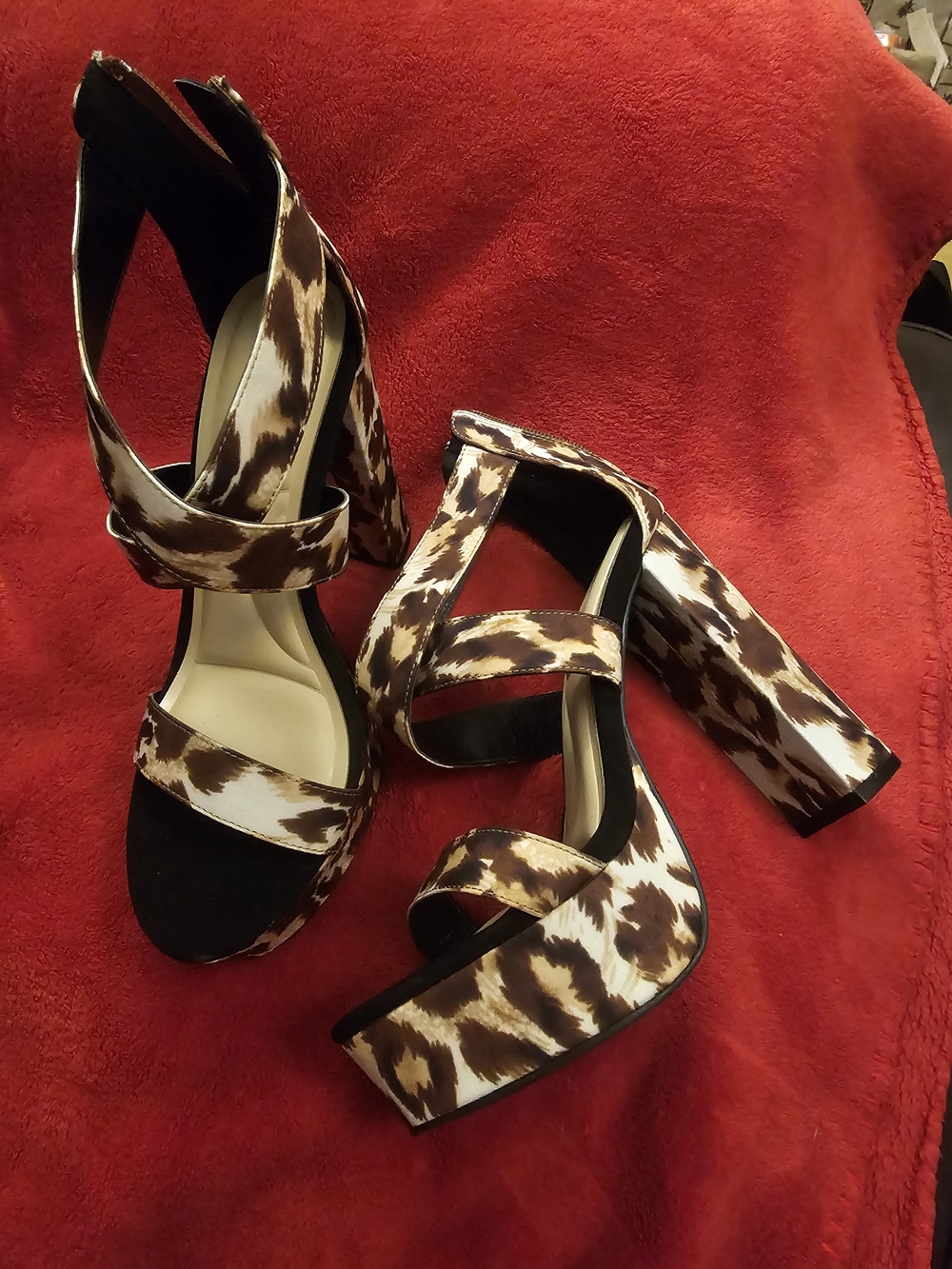 Leopard-Print Platform Block Heels - Brown/Black